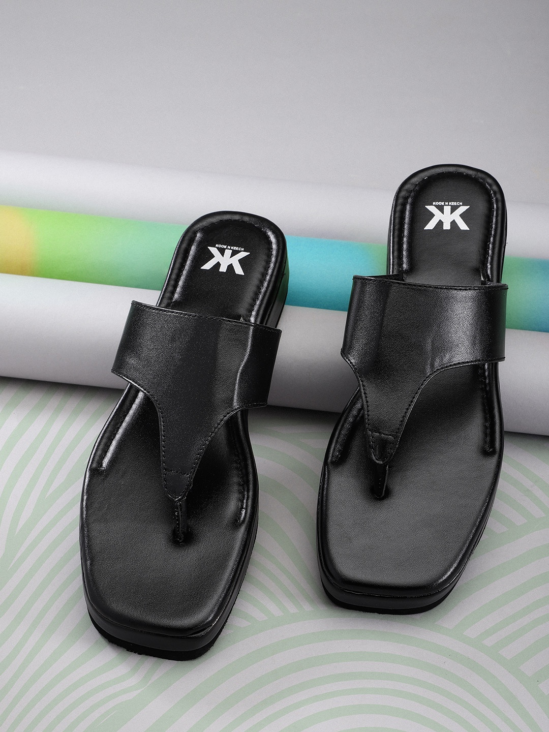 

Kook N Keech Women Black Solid T-Strap Flats