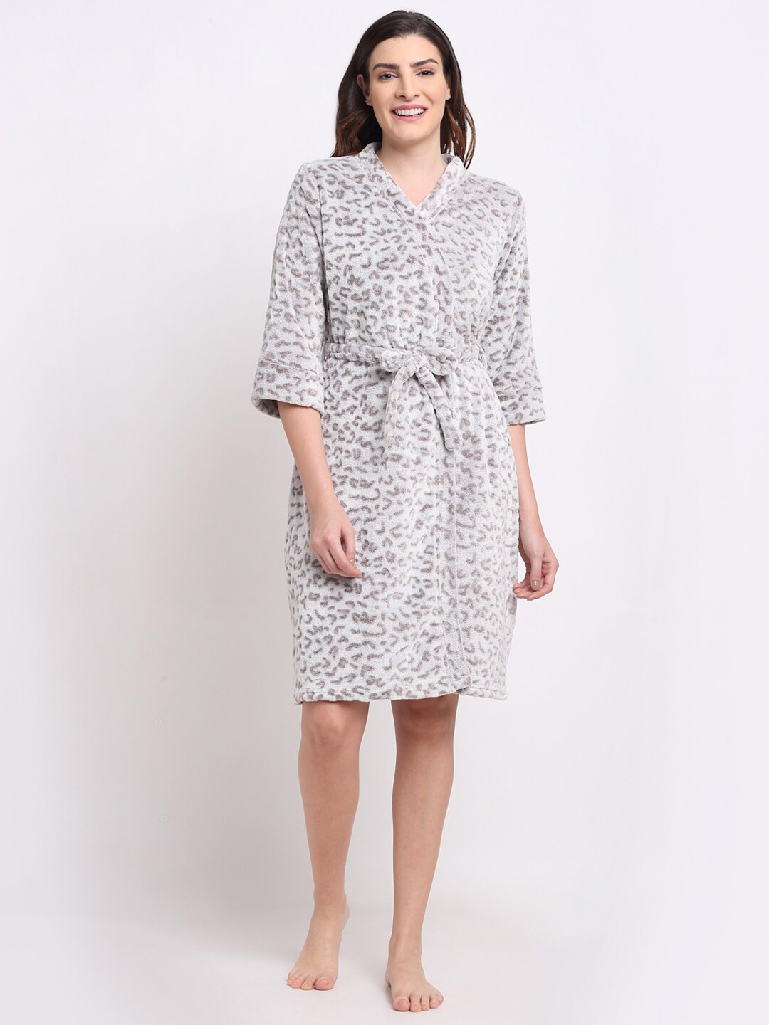 

Kanvin Camel Brown & Grey Animal Printed Fur Winter Wear Nightdress