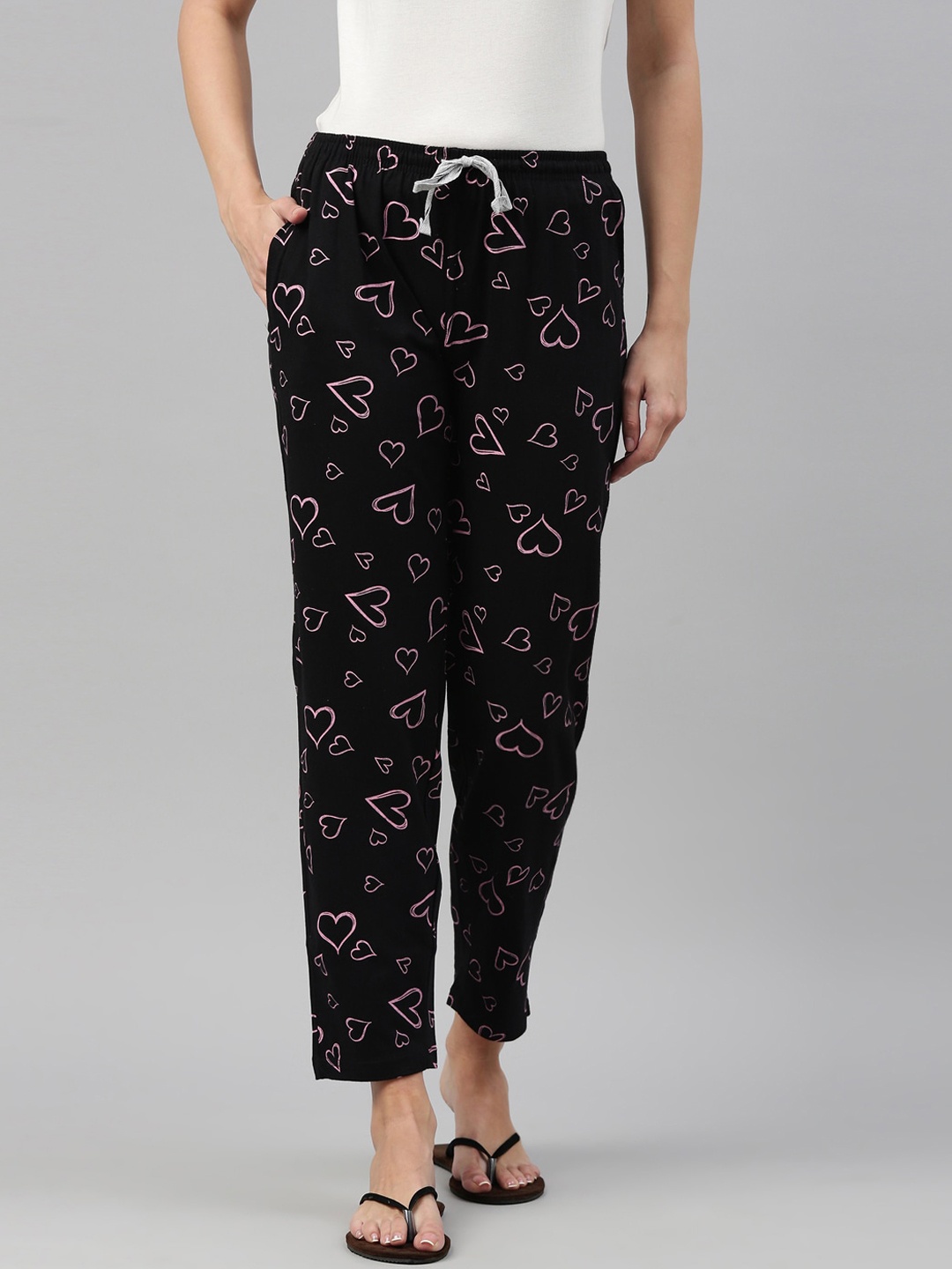 

Kryptic Women Black & Pink Printed Pure Cotton Lounge Pants