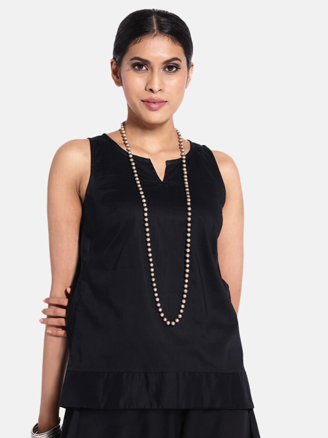 

GRASS by Gitika Goyal Black Embellished Regular Top