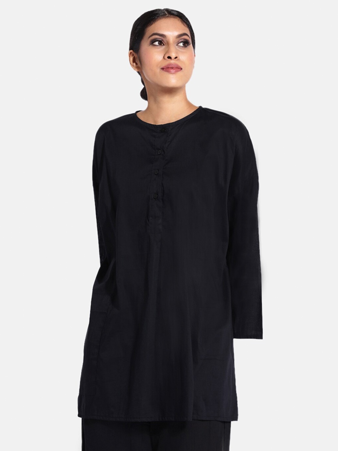 

GRASS by Gitika Goyal Black Cotton Longline Top