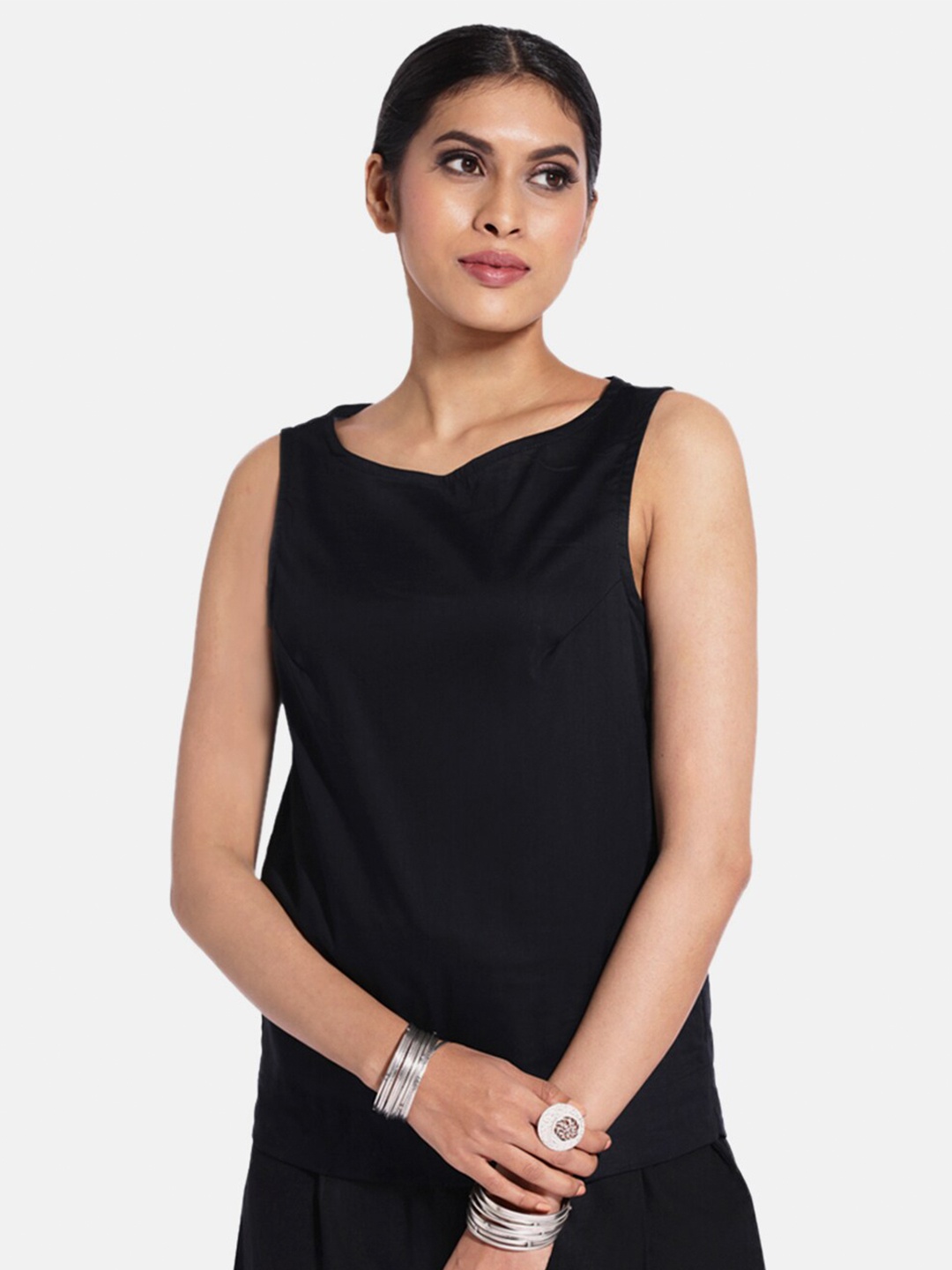 

GRASS by Gitika Goyal Black Regular Longline Top