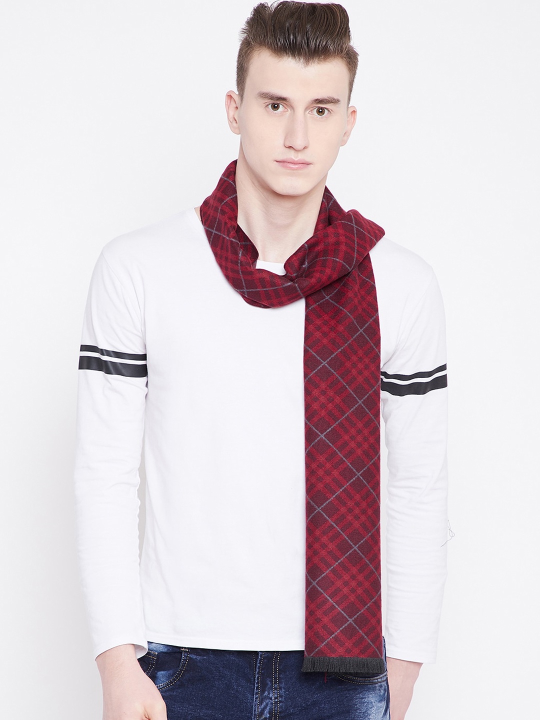 

Alvaro Castagnino Men Maroon & Grey Checked Muffler