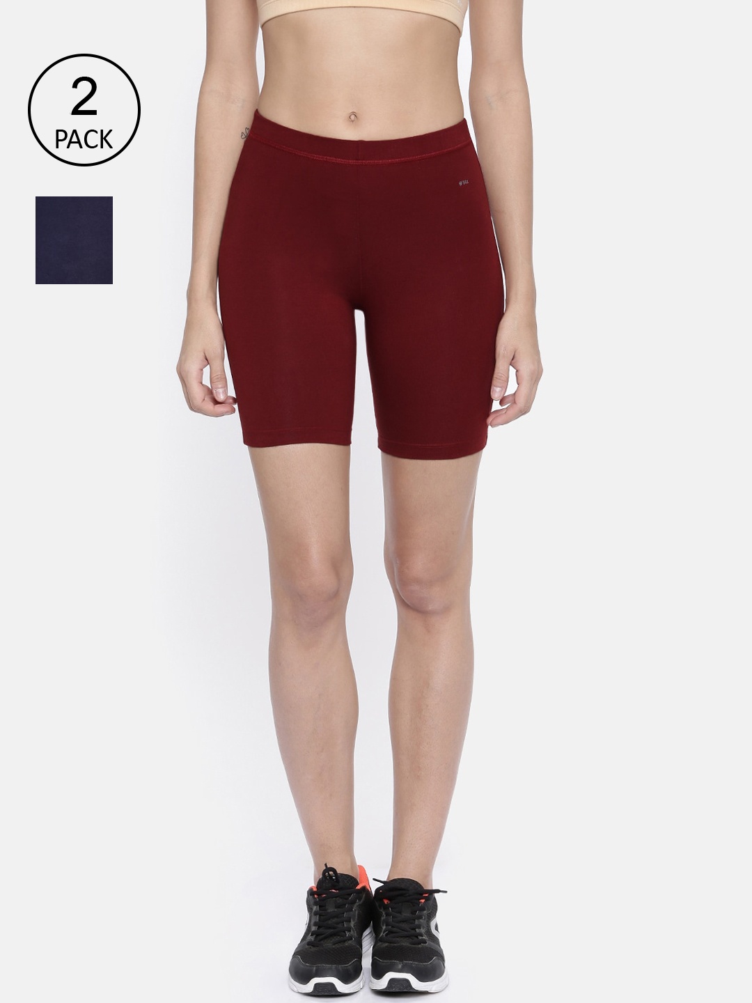 

Bitz Women Pack of 2 Navy Blue & Maroon Organic Cotton Stretch Biker Shorts