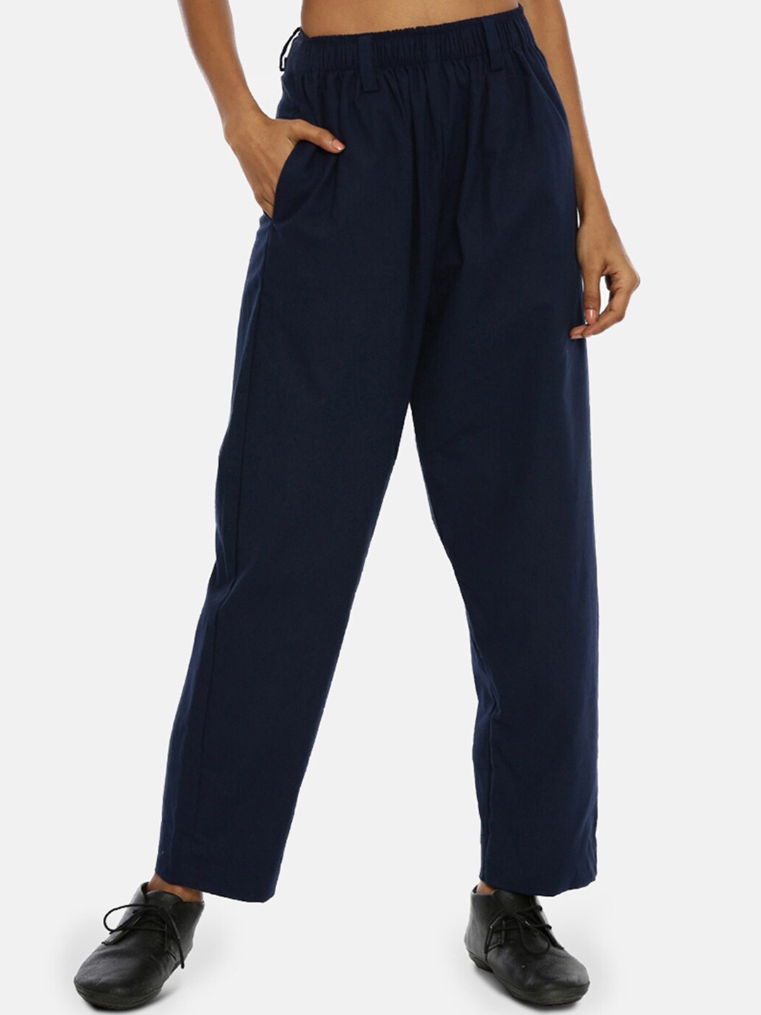 

GRASS by Gitika Goyal Women Navy Blue Cotton Trousers