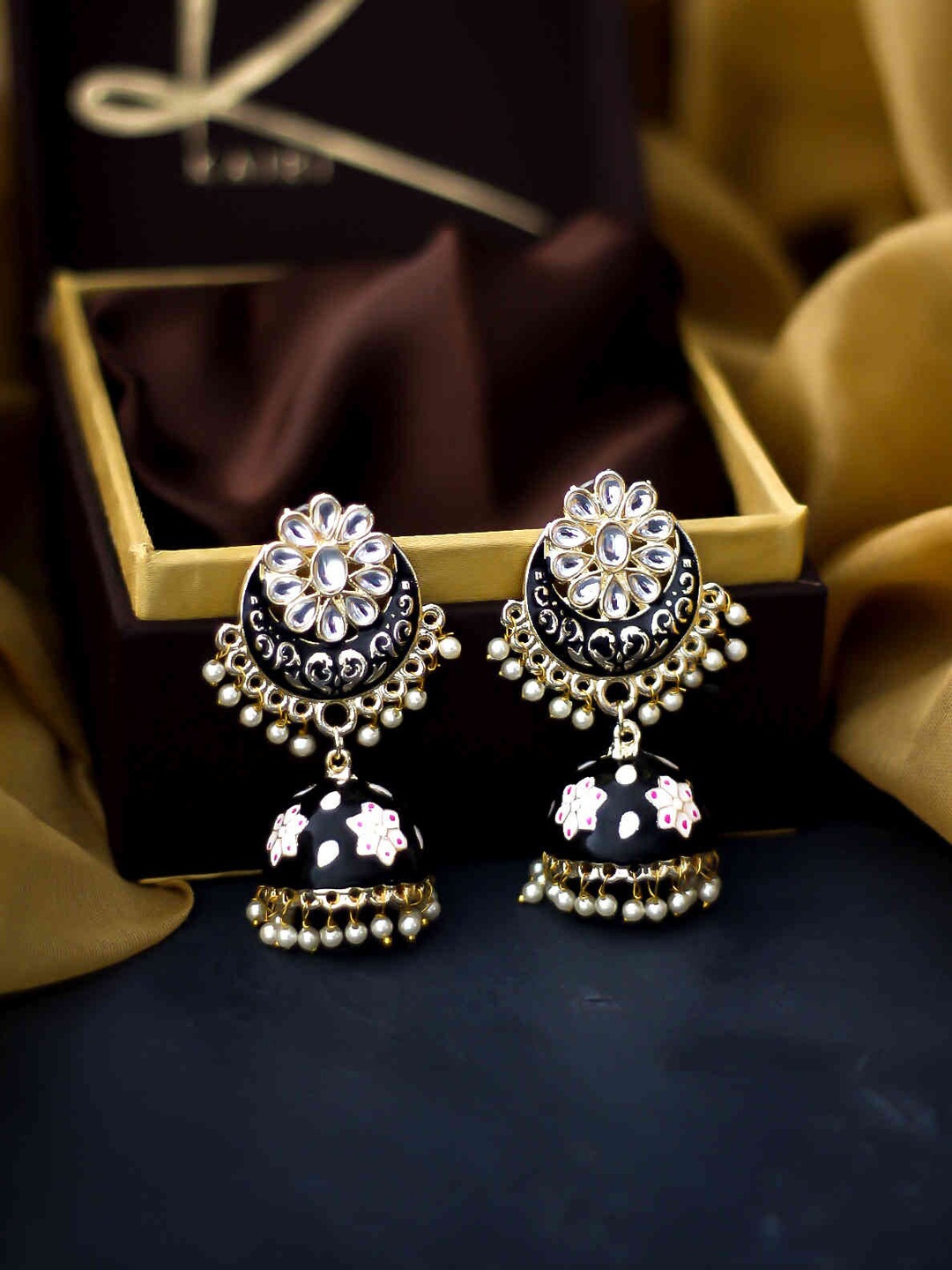 

Kairi Gold-Plated & Black Dome Shaped Jhumkas