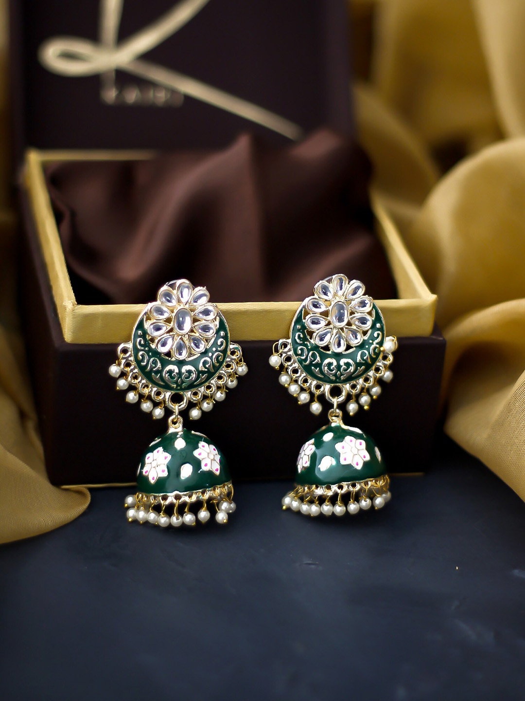 

Kairi Green Stones Studded Contemporary Jhumkas Earrings