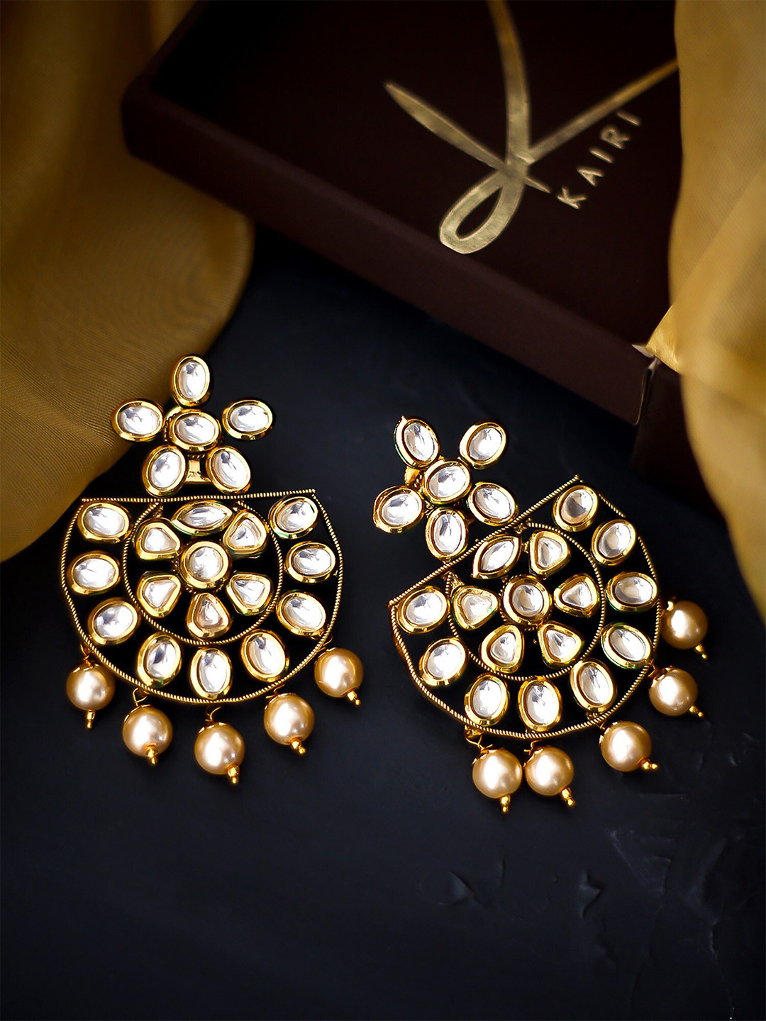 

Kairi Gold-Plated White Crescent Shaped Kundan Chandbalis Earrings