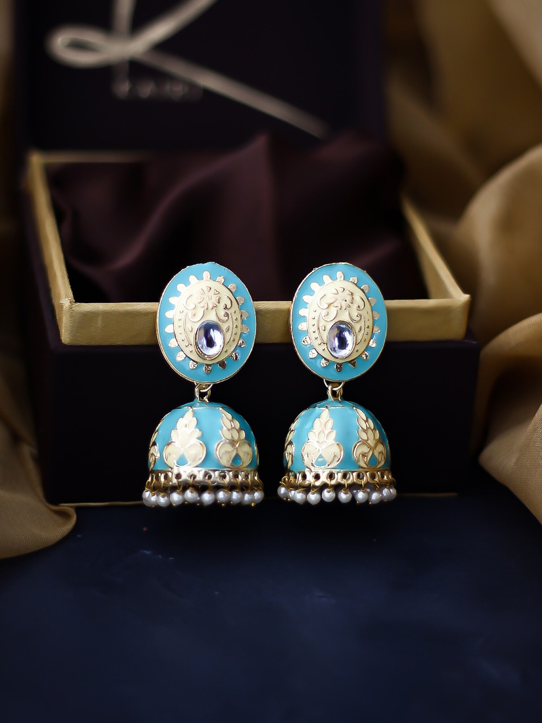 

Kairi Gold-Plated Blue & White Dome Shaped Jhumkas Earrings