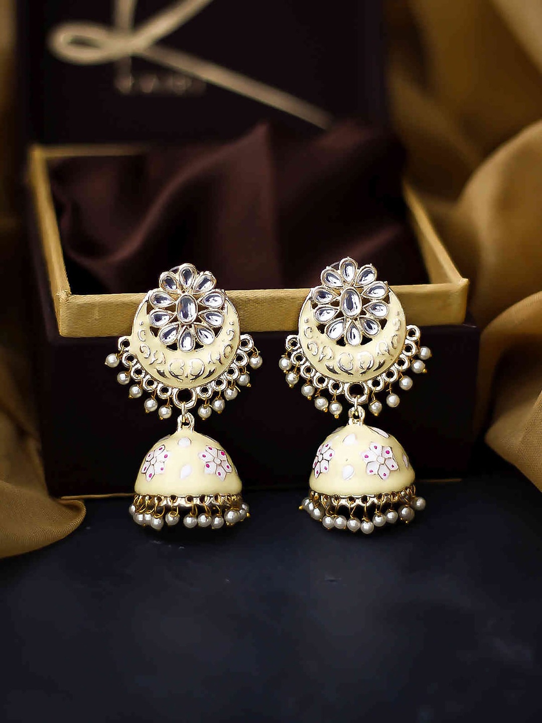 

Kairi Gold Plated Beige Contemporary Jhumkas Earrings