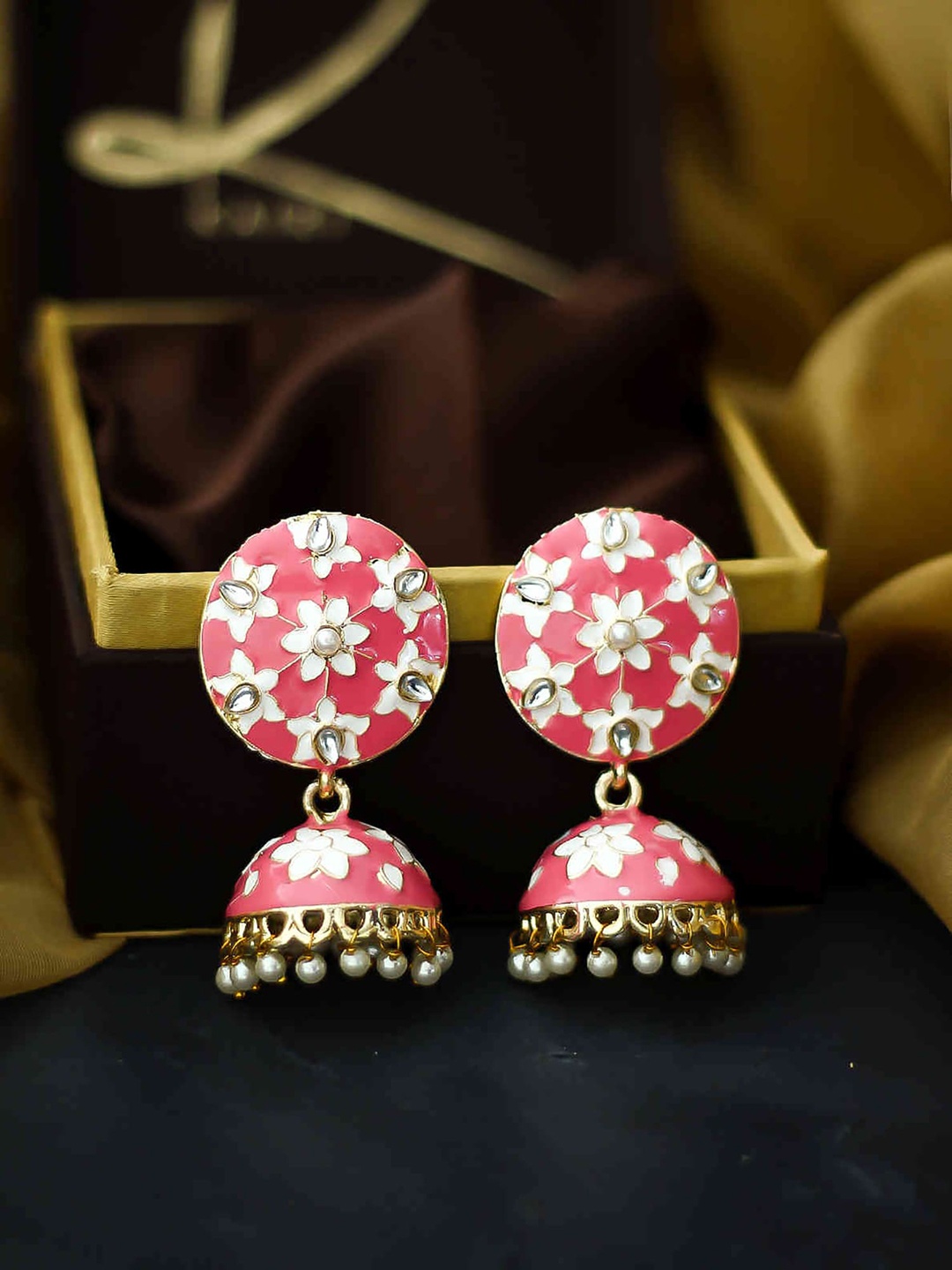 

Kairi Pink Contemporary Jhumkas Earrings