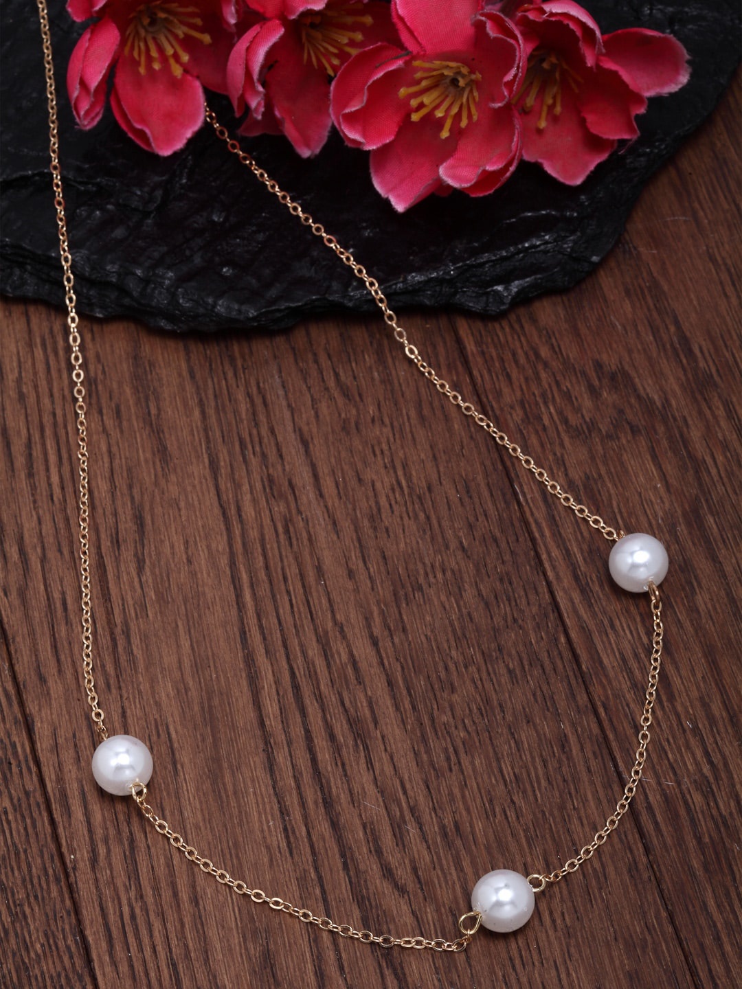 

Ferosh Gold-Toned White Pearl Beaded Waistchain