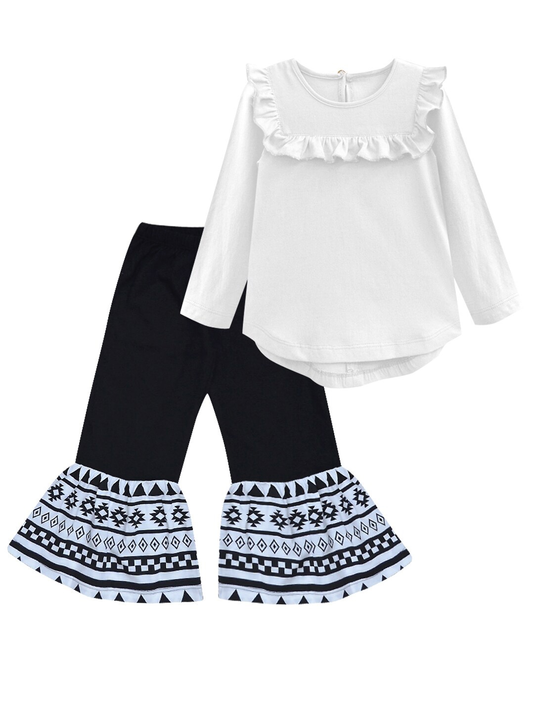 

A.T.U.N. Girls Black & White Pure Cotton Tunic With Ruffle Pant
