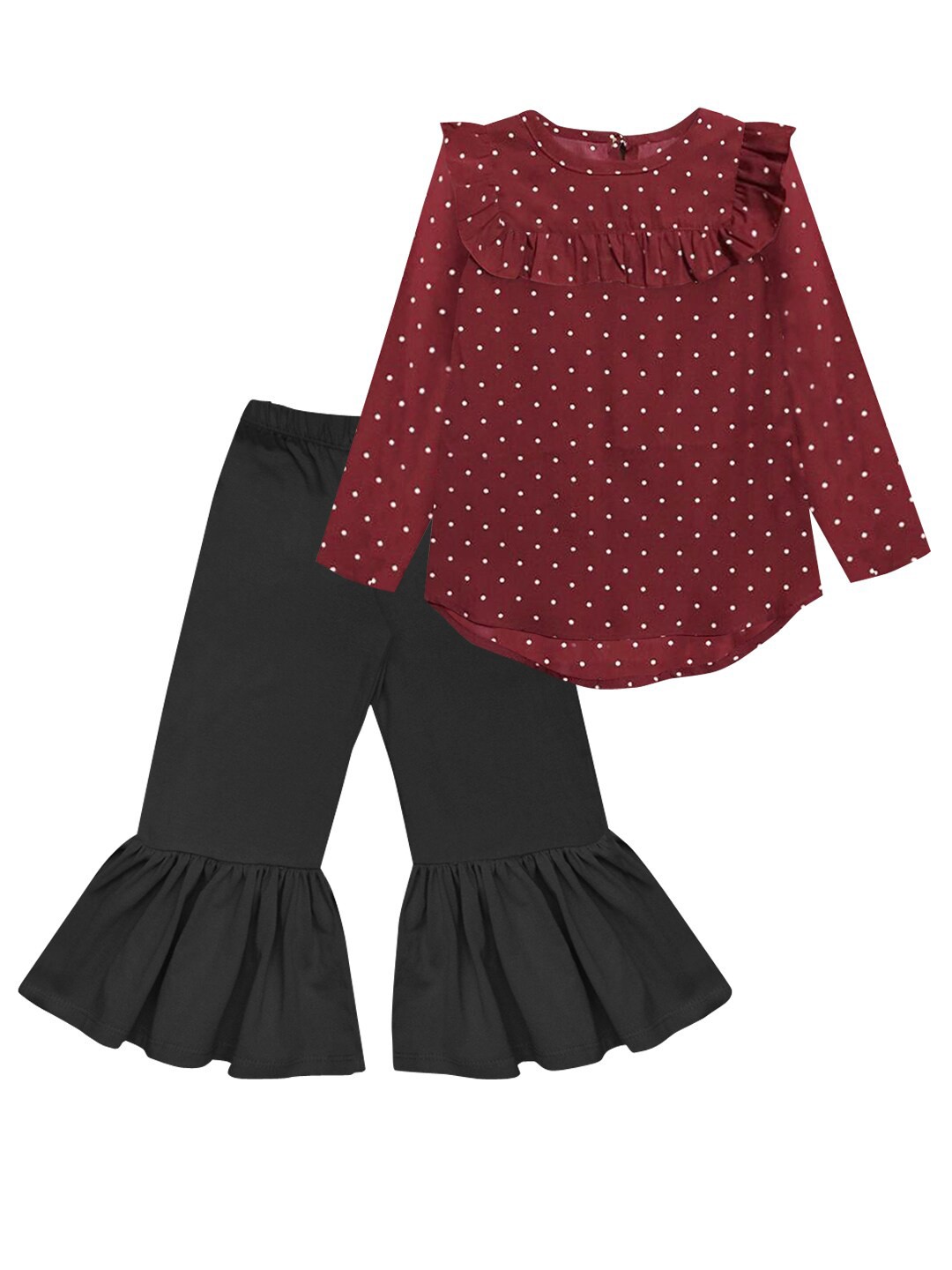 

A T U N Girls Black & Maroon Printed Top with Trousers