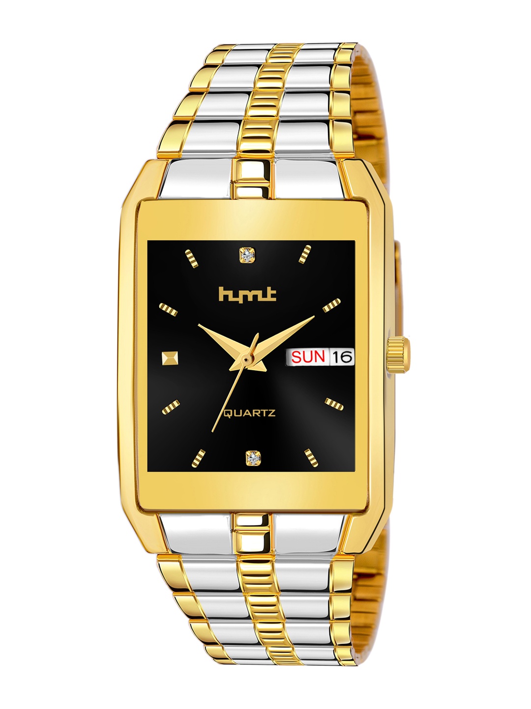 

HYMT Men Black Dial & Gold Toned Stainless Steel Straps Analogue Watch HMTY-7020