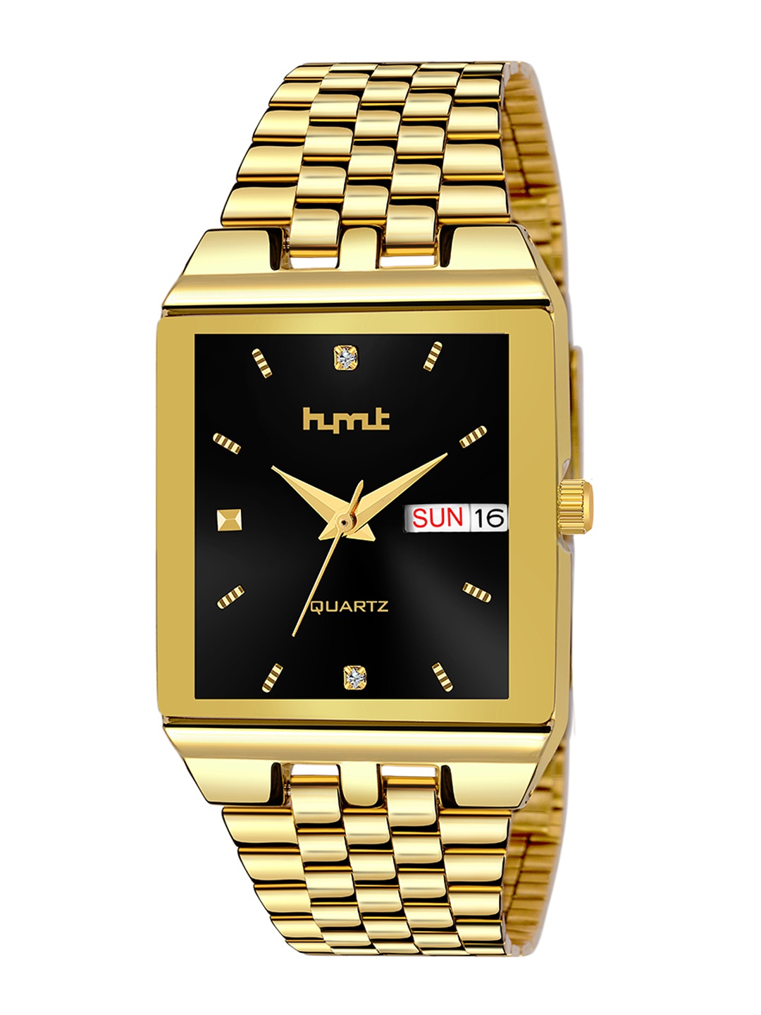 

HYMT Men Black Dial & Gold Toned Stainless Steel Bracelet Style Straps Analogue Watch HMTY-7017