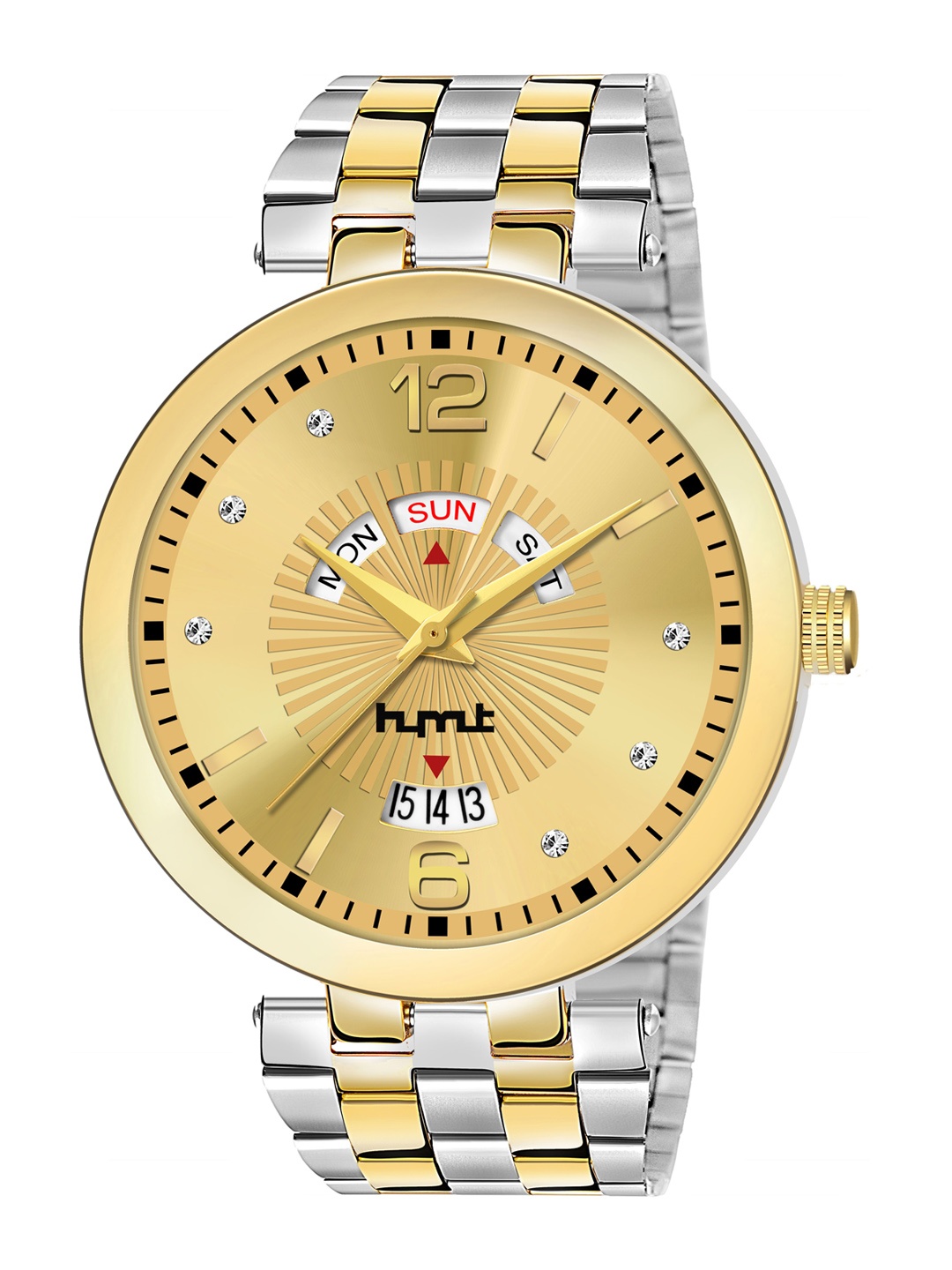 

HYMT Men Gold-Toned Dial & Multicoloured Stainless Steel Bracelet Style Straps Analogue Watch HMTY-7012