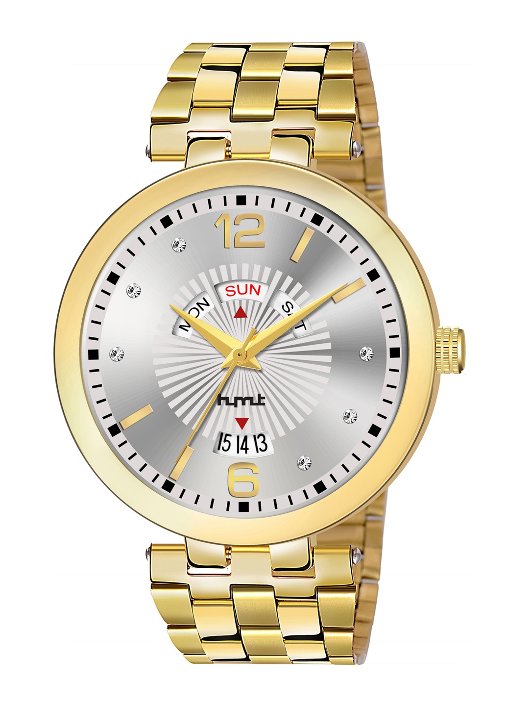 

HYMT Men Silver-Toned Dial & Gold Toned Stainless Steel Straps Analogue Watch HMTY-7011