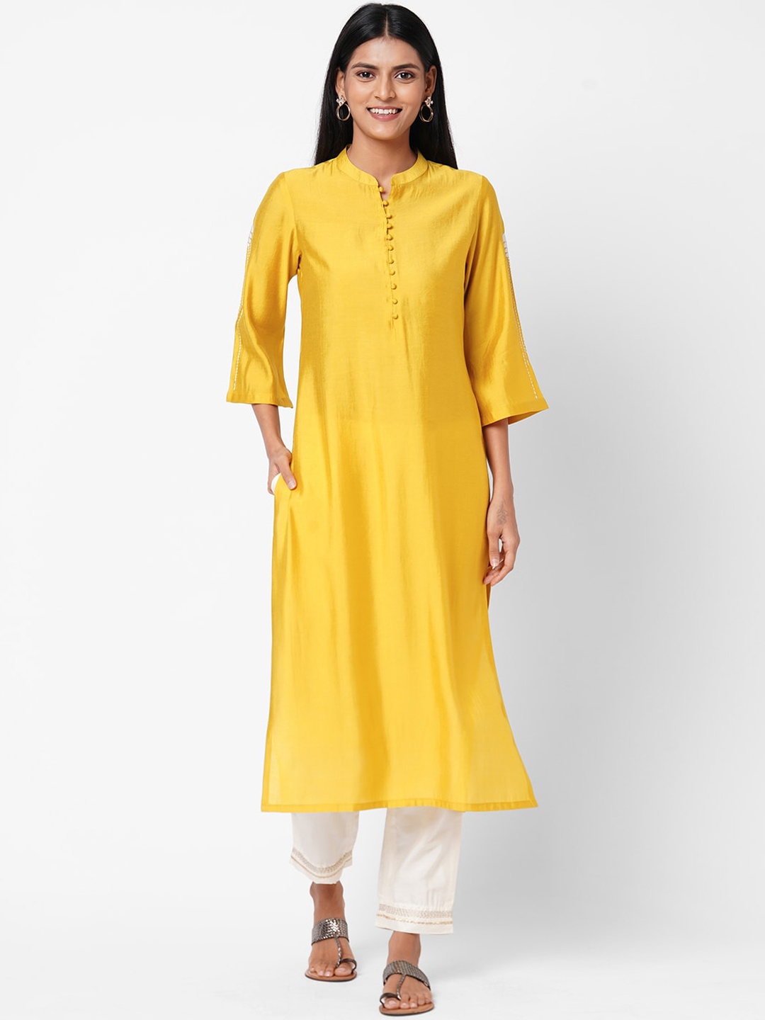 

KAMI KUBI Women Yellow Regular Kurti with Trousers