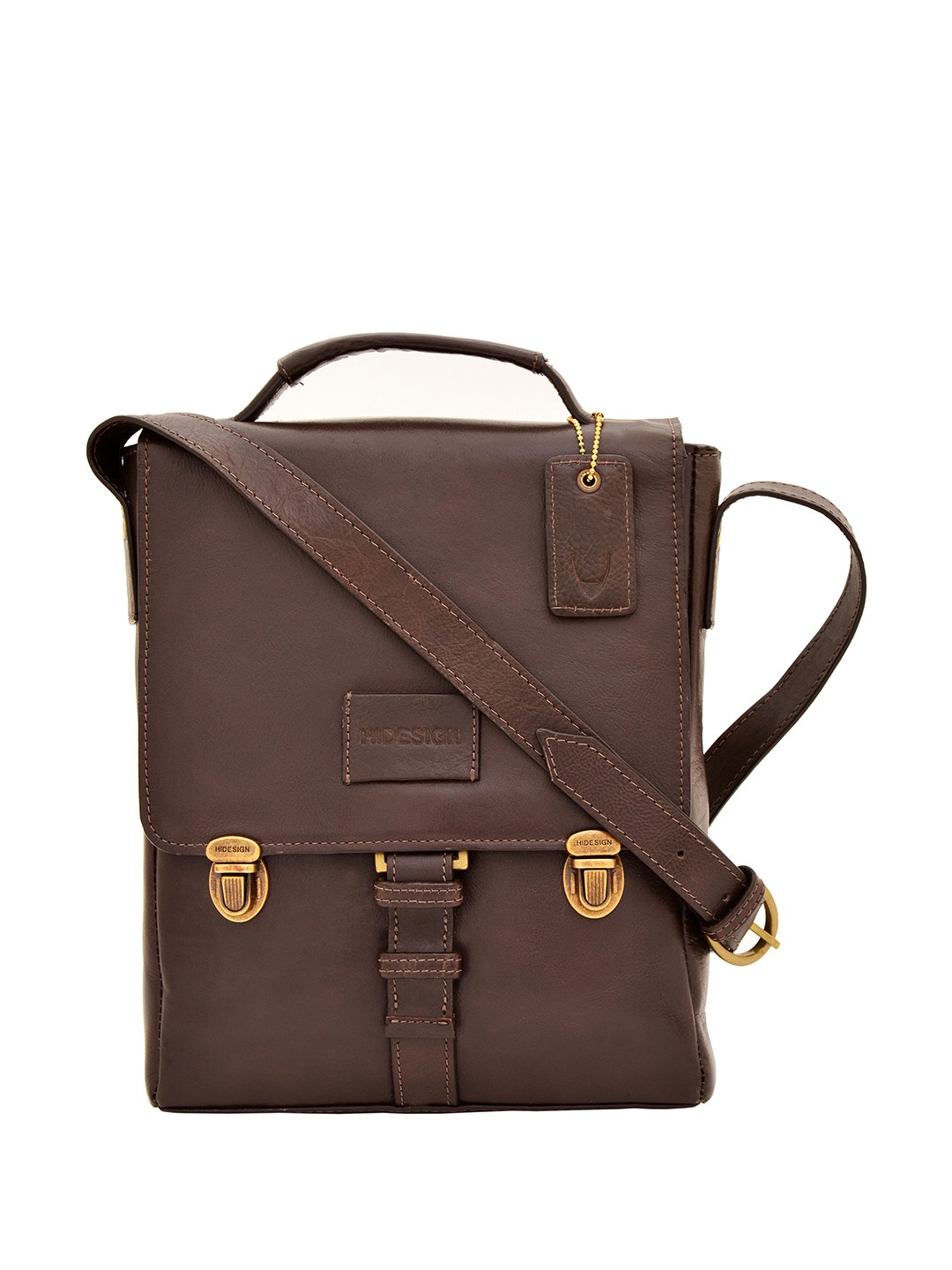 

Hidesign Men Tan Textured Leather Messenger Bag