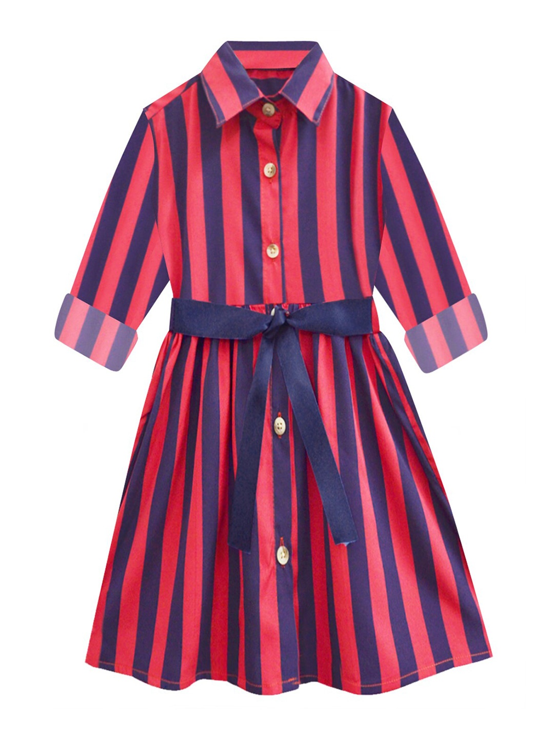 

A.T.U.N. Girls Red & Navy Blue Striped Dress