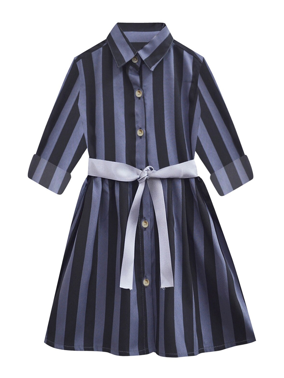 

A T U N Girls Charcoal Striped Shirt Dress