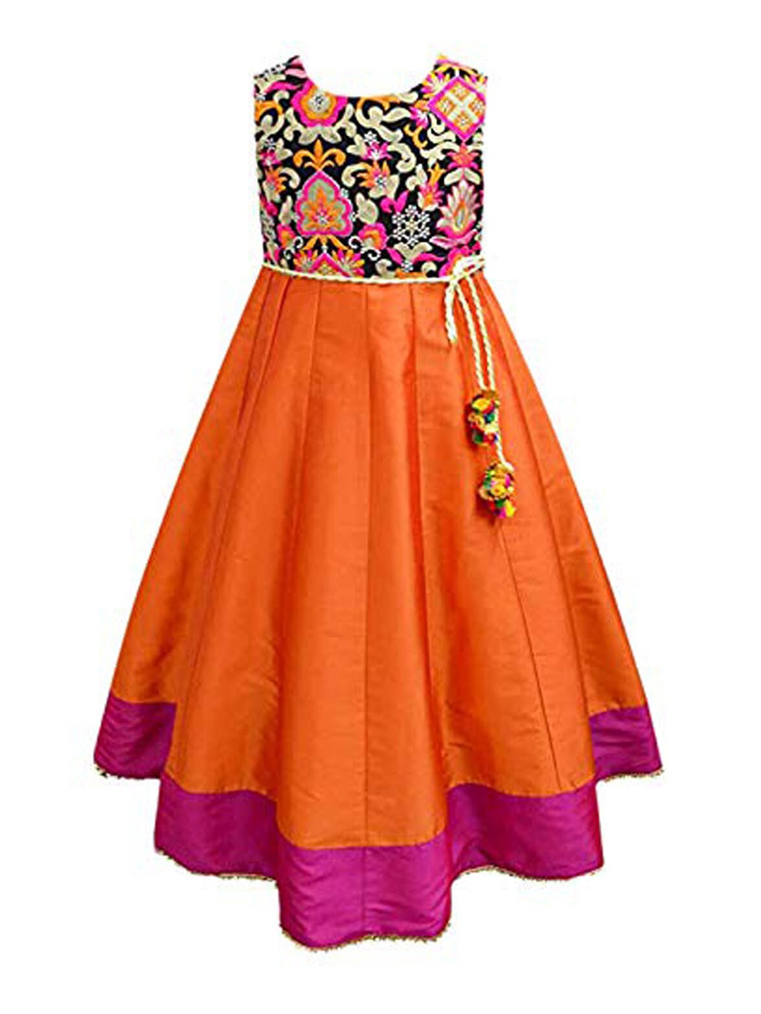 

A.T.U.N. Girls Orange & Pink Ethnic Motifs Embroidered Anarkali Kurta