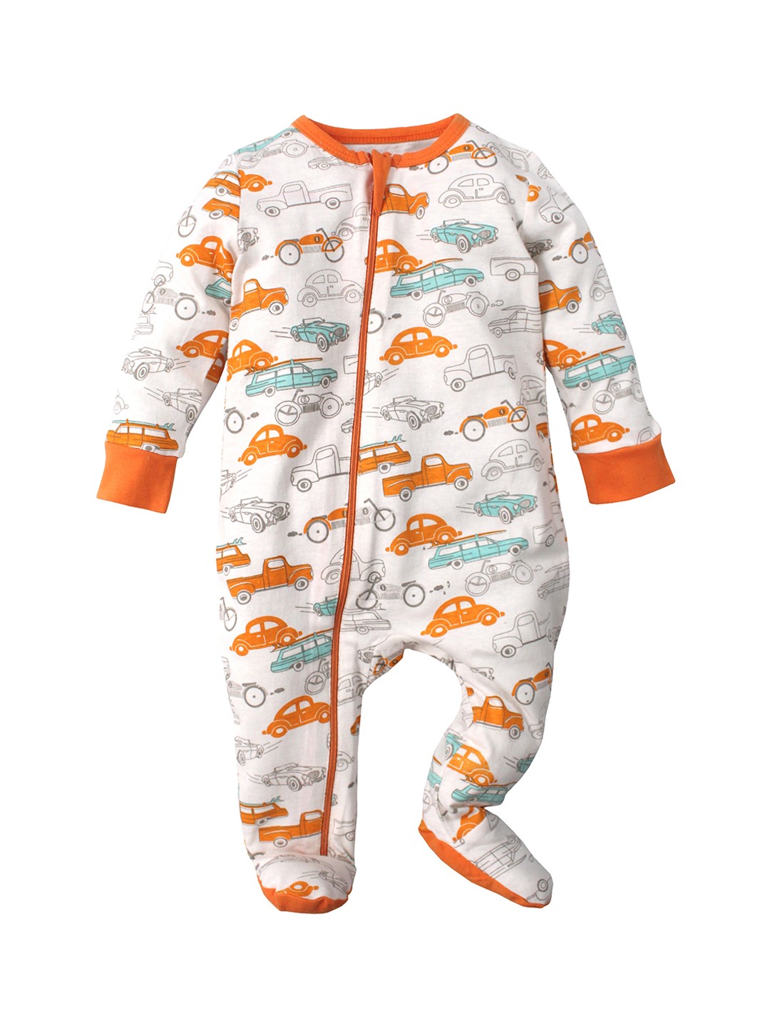 

Nino Bambino Kids Orange & Off White Printed Organic Cotton Rompers
