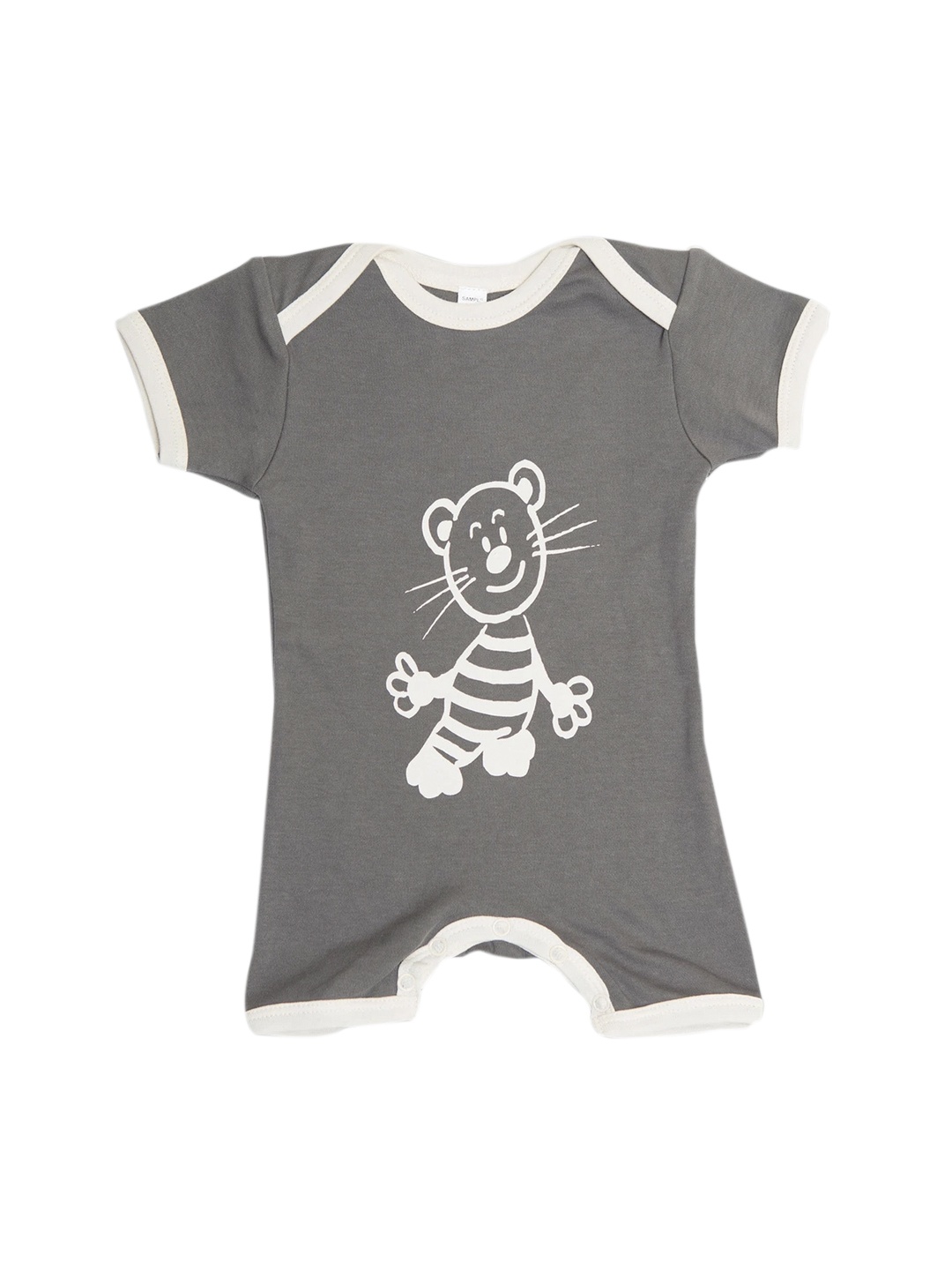 

Nino Bambino Infants Kids Grey & White Printed Pure Organic Cotton Rompers