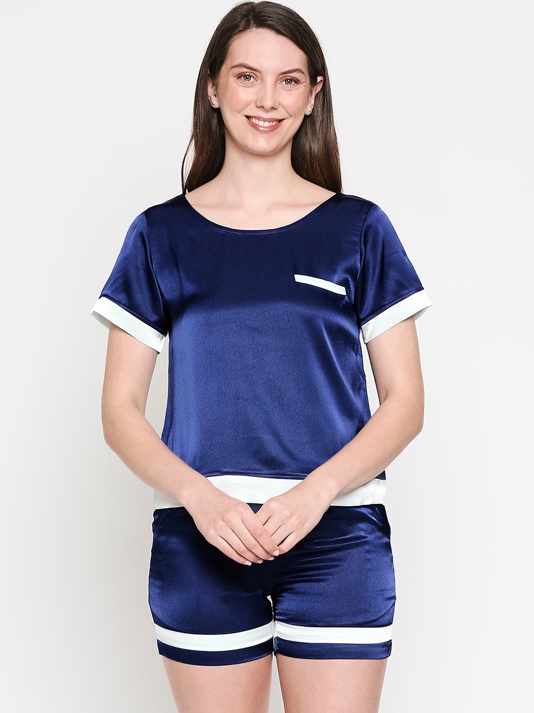 

inocenCia Women Navy Blue & White Satin Night suit