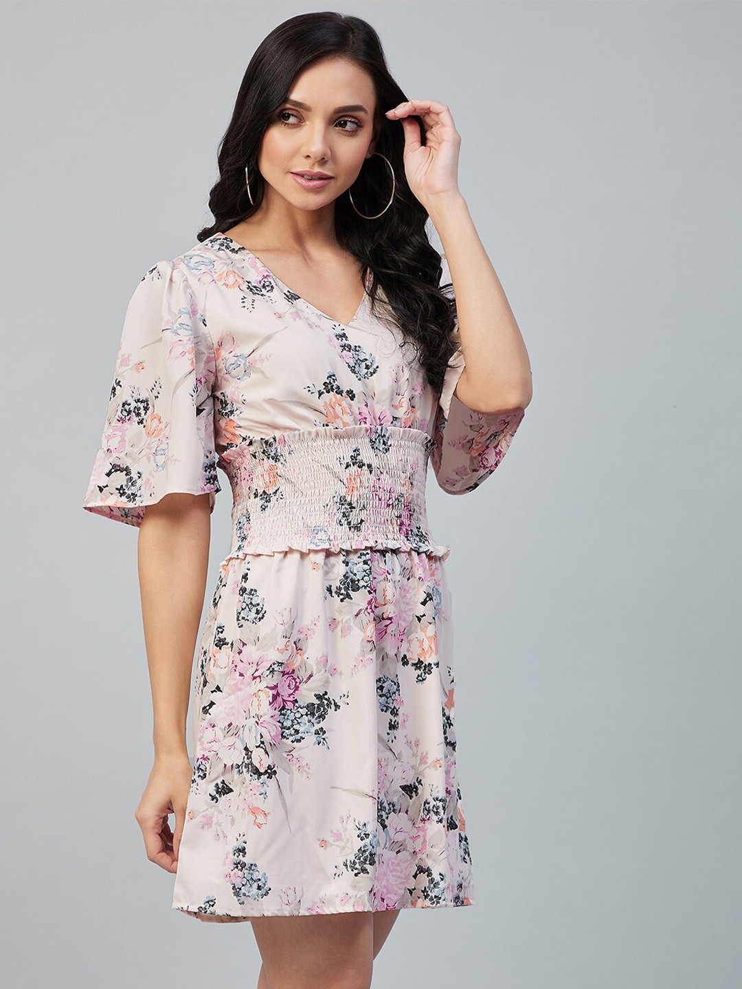 

Carlton London Off White Floral Georgette A-Line Dress