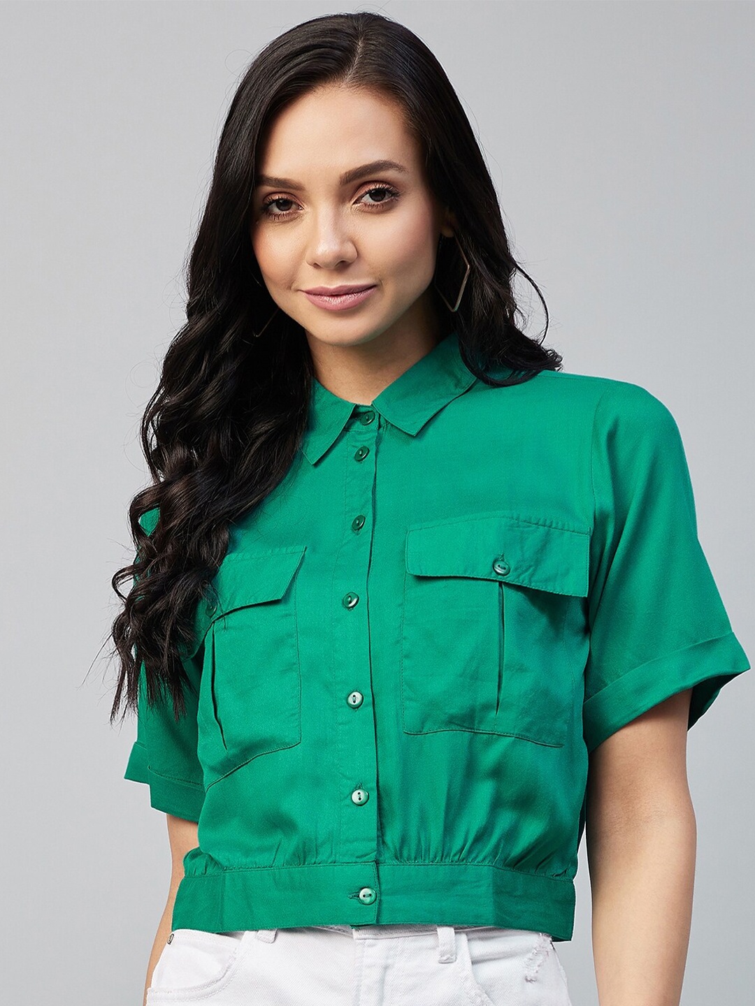 

Carlton London Women Green Classic Opaque Casual Shirt