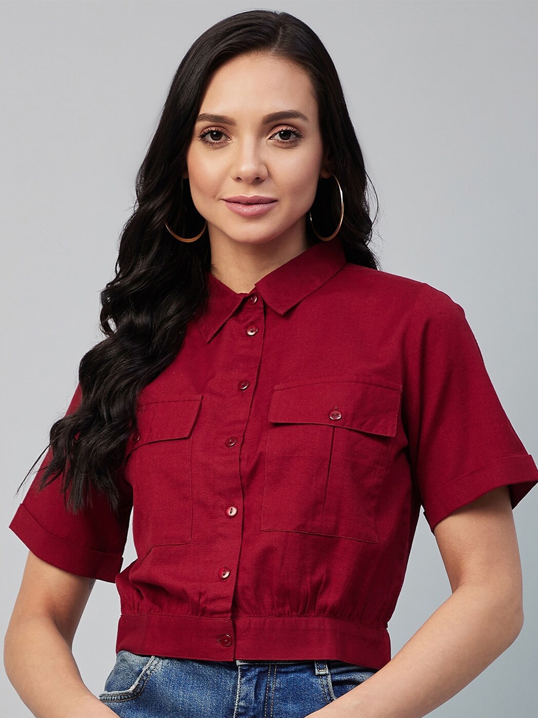 

Carlton London Women Maroon Classic Opaque Casual Shirt