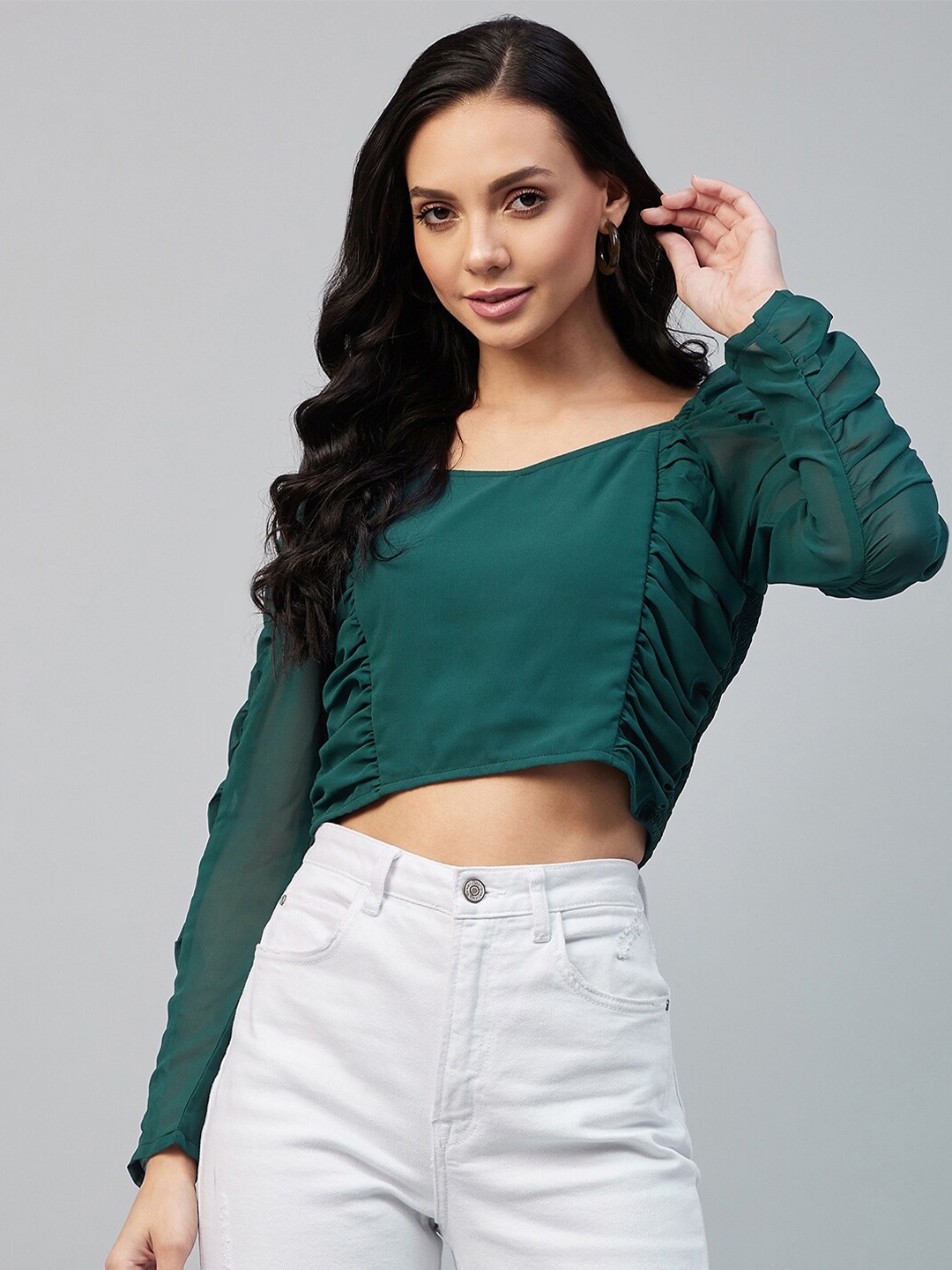 

Carlton London Green Chiffon Regular Crop Top