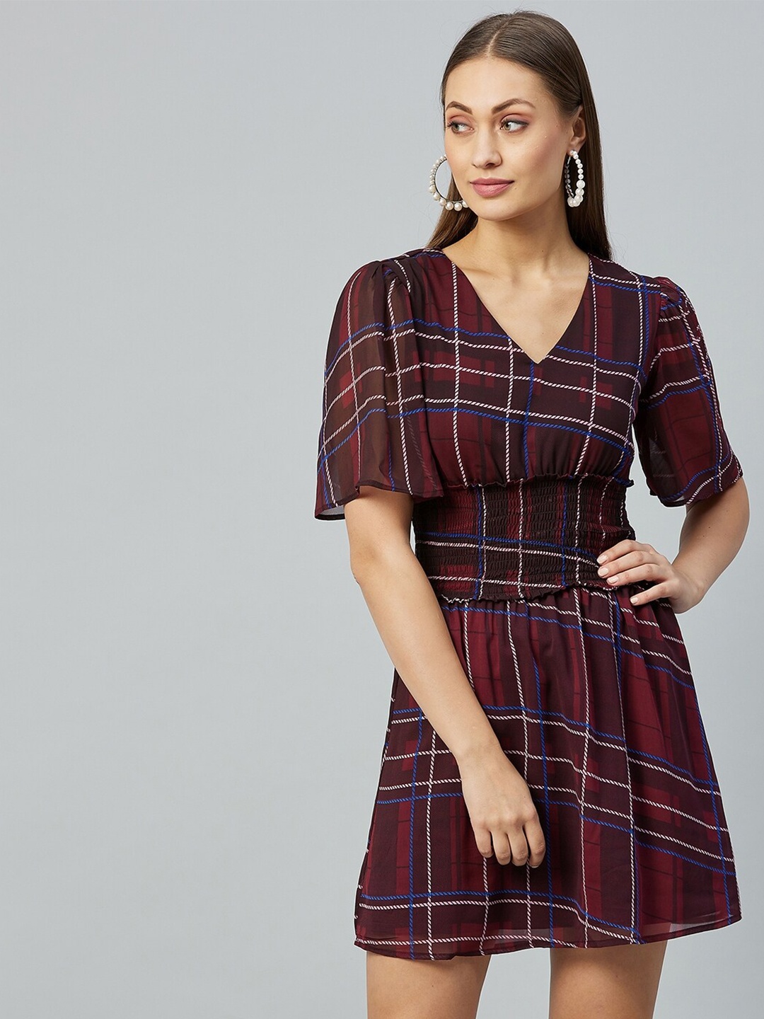 

Carlton London Brown Checked Georgette Dress