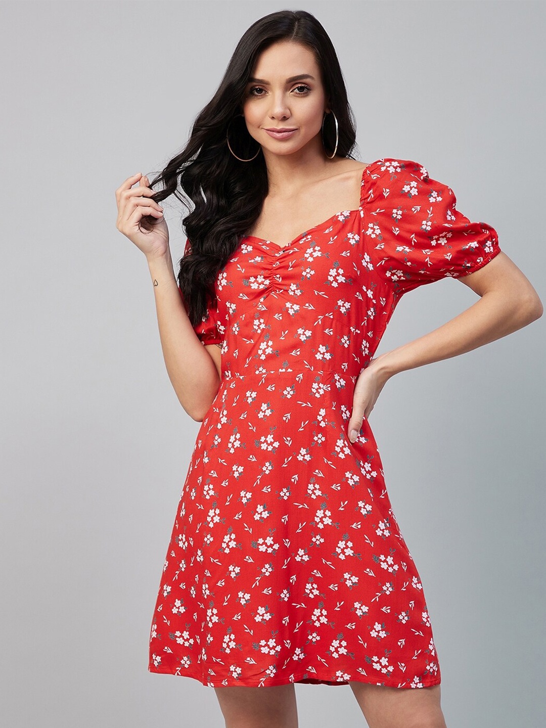 

Carlton London Red Floral A-Line Dress