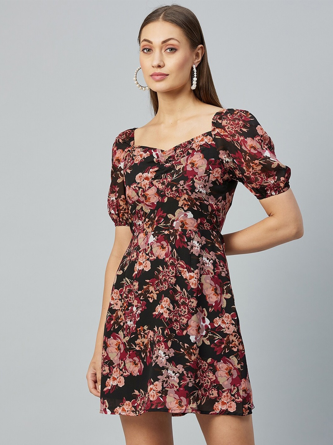 

Carlton London Women Multicoloured Floral Georgette Mini Dress, Multi