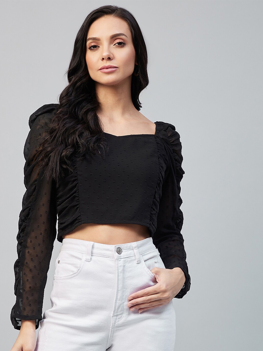 

Marie Claire Black Chiffon Regular Crop Top