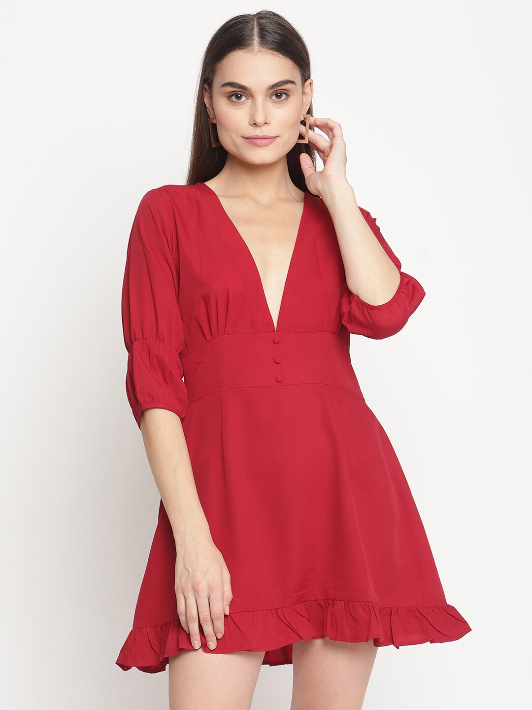 

The Vanca Women Maroon Waisted Mini Dress
