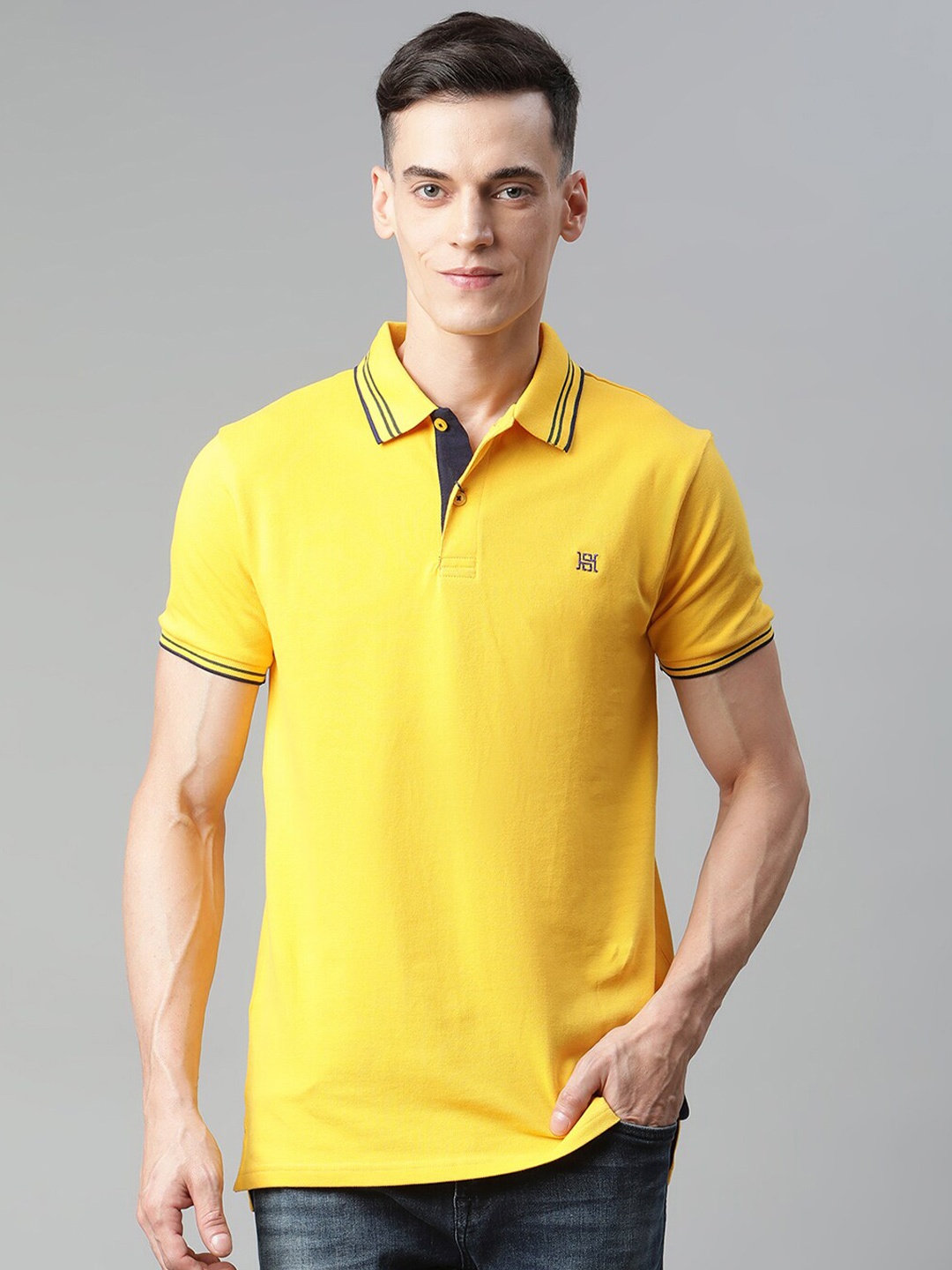 

HARSAM Men Yellow Polo Collar T-shirt