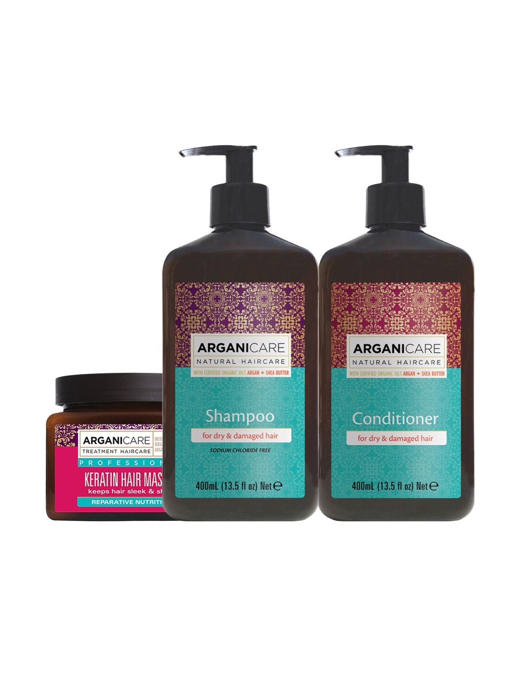 

ARGANICARE Pack of 3 Shea Butter & Keratin - Dry Hair Wellness, Brown