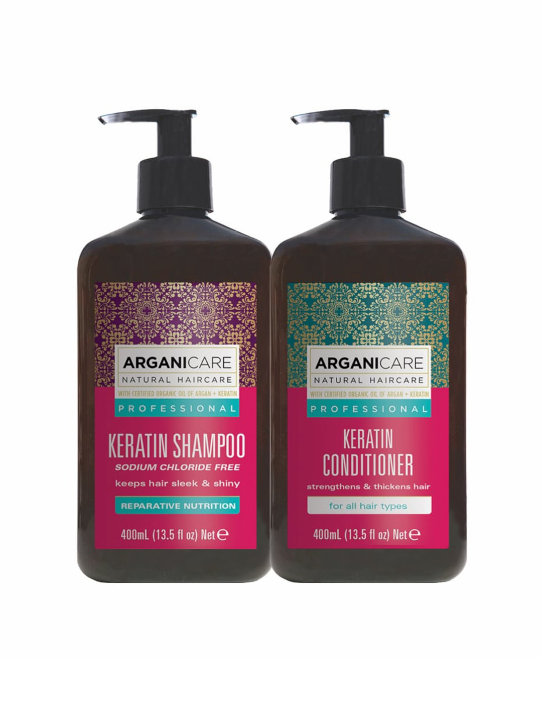 

ARGANICARE Combo Pack of Keratin -Color Treated Hair Shampoo & Conditioner-400ml Each, Brown