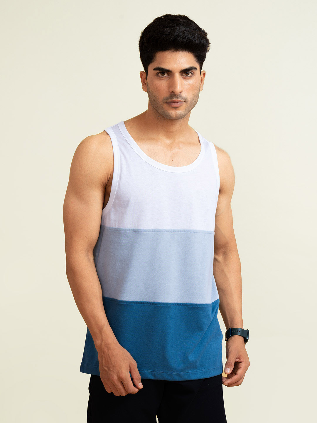 

DaMENSCH Men Colorblocked Blue Cotton Regular Fit Colorblock Lounge T-shirt