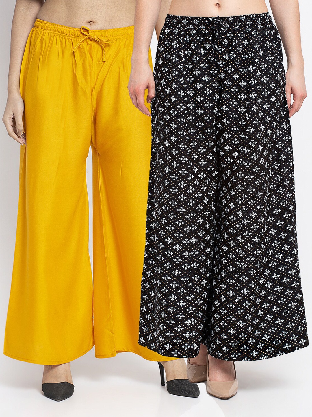 

GRACIT Women Pack Of 2 Ethnic Palazzos, Yellow