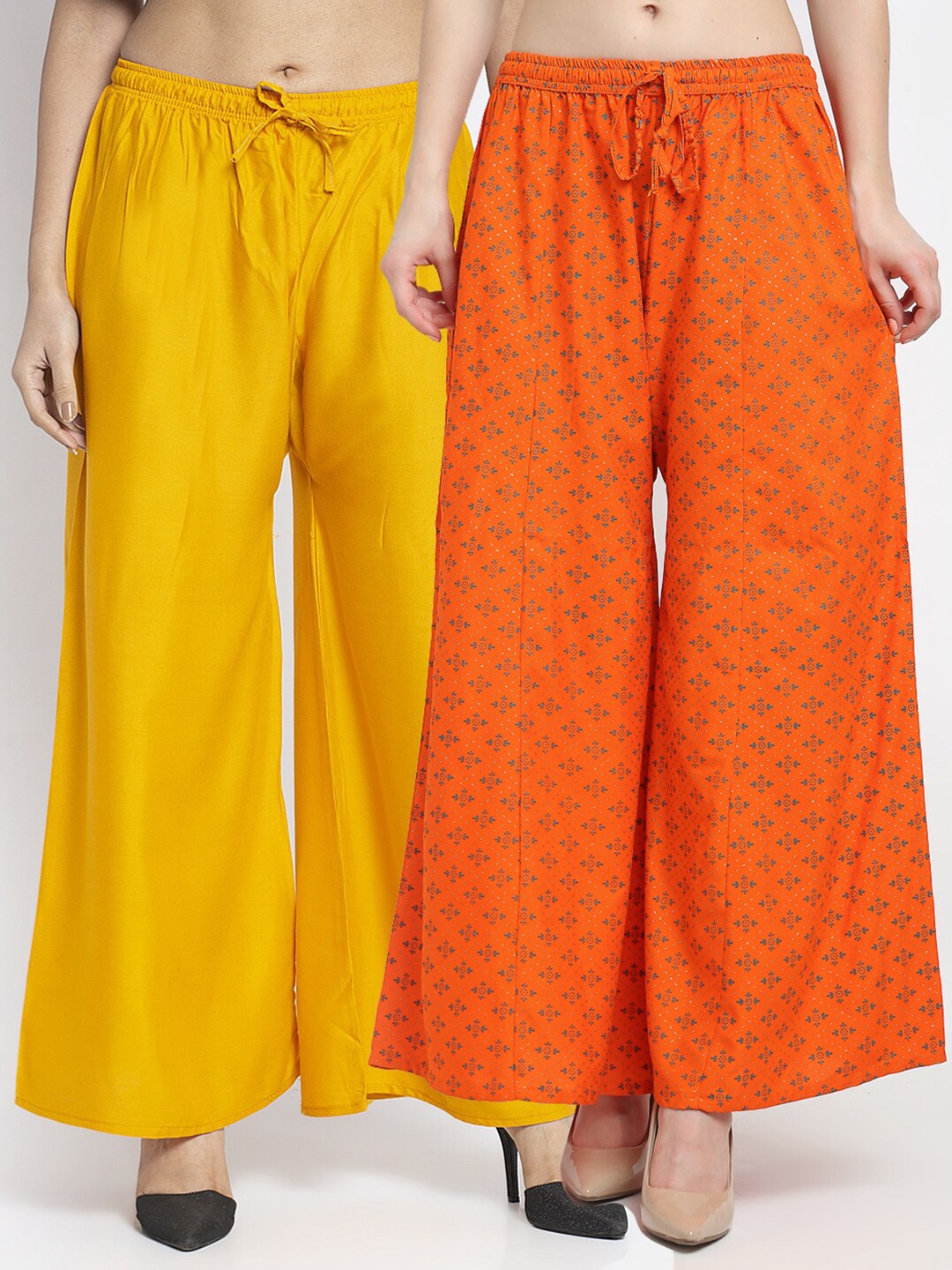 

GRACIT Women Pack of 2 Knitted Ethnic Palazzos, Yellow