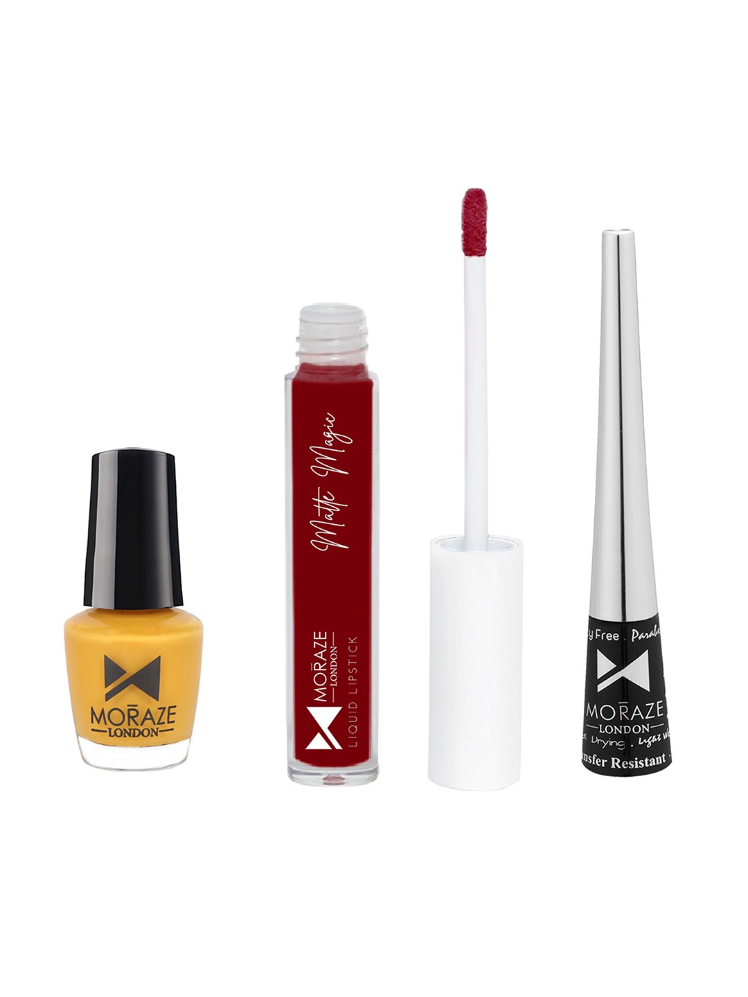 

Moraze Combo Pack of Nail Polish (Sun), Eyeliner, & Liquid Lipstick, Multi