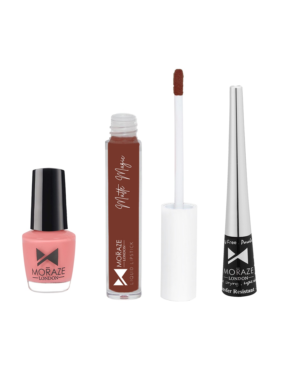 

Moraze Pack of Nail Polish (Shalala La La), Eyeliner, & Liquid Lipstick (Invisible Kiss), Multi