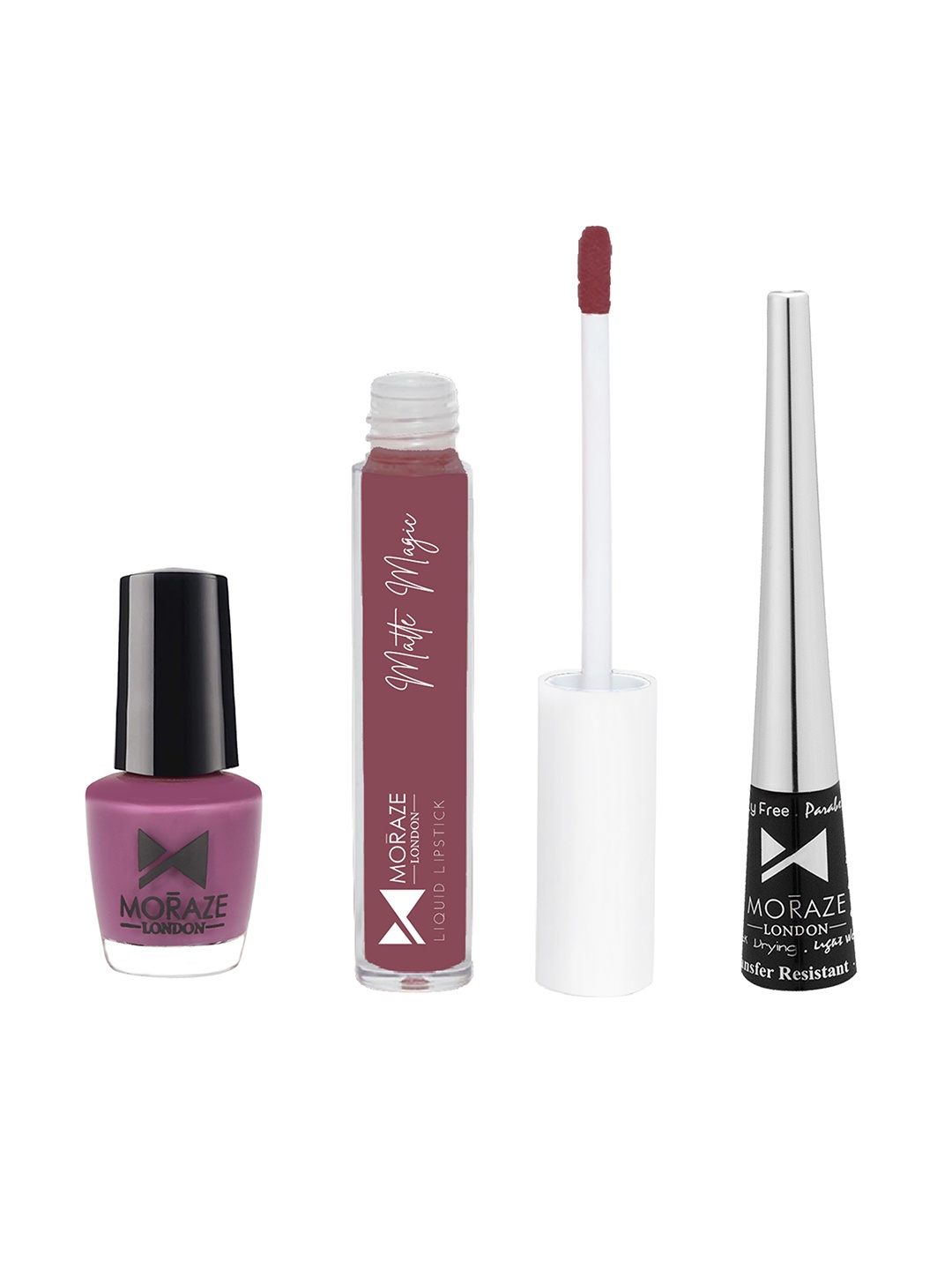 

Moraze Combo Pack of Nail Polish (Magic Moment), Eyeliner, & Liquid Lipstick, Multi