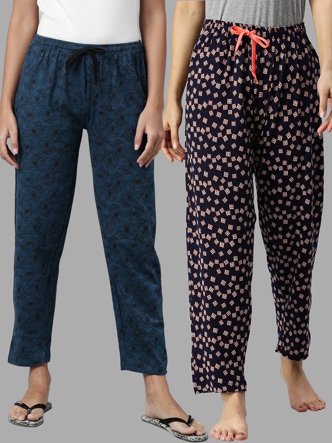 

Kryptic Women Pack of 2 Teal & Navy Blue Cotton Printed Pyjamas