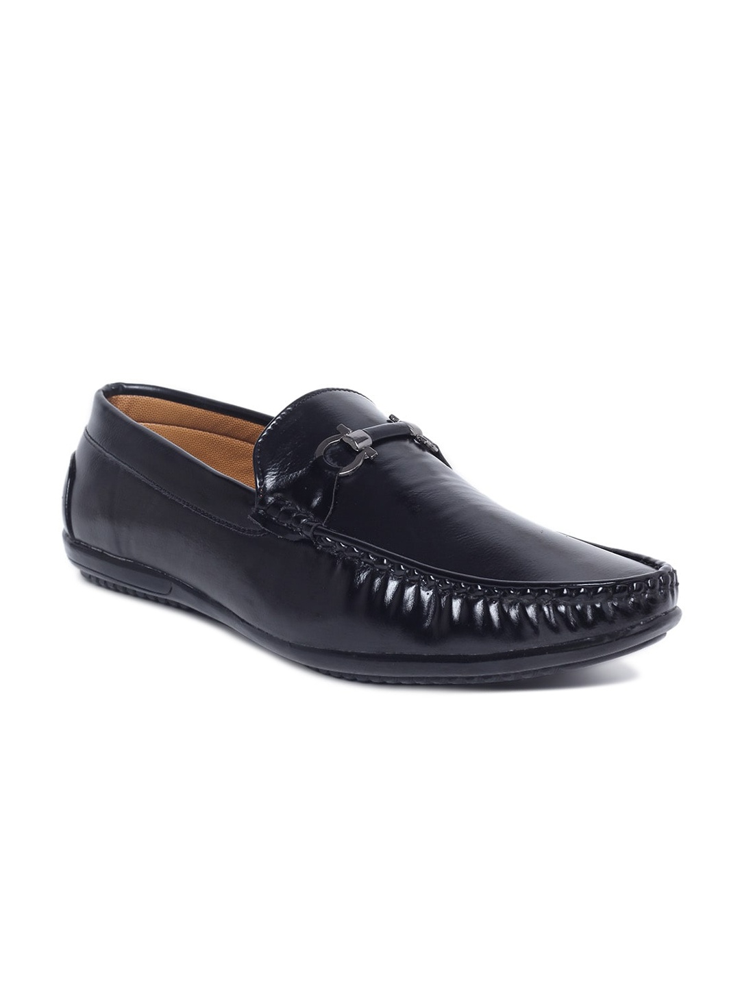 

MUTAQINOTI Men Black Patent Leather Loafers